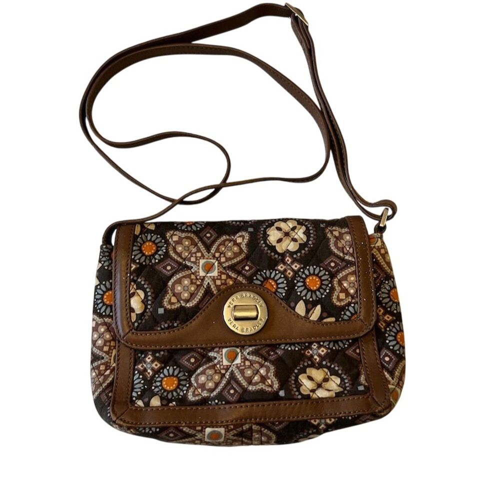 Vera Bradley Patricia Crossbody Bag Canyon Brown Geometric Floral Medium